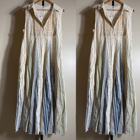 New Free People Splice N Stripe Midi Dress $228 - Picture 3 of 5